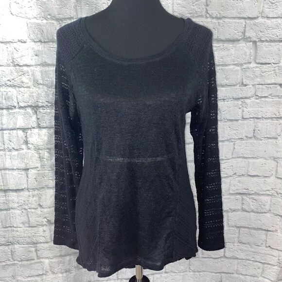 Eyeshadow scoopneck hi low semi sheer knit patterned sweater black sz LG - Picture 1 of 12